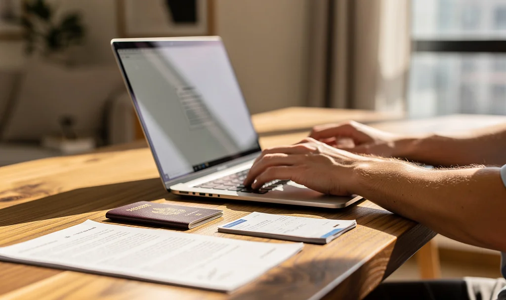 Personne ouvrant un compte professionnel britannique sur un ordinateur portable