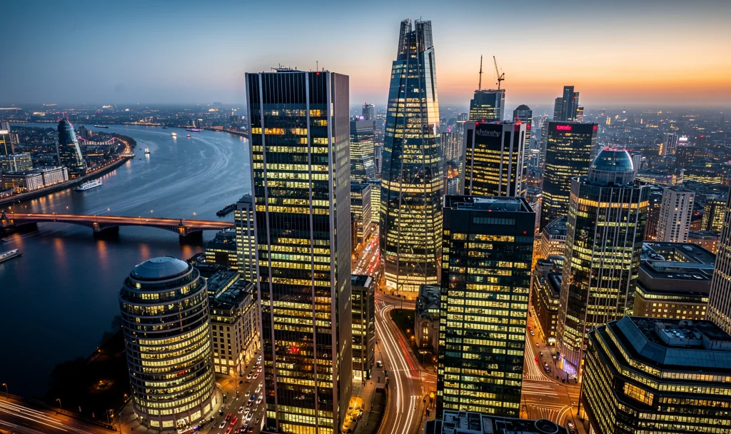 Quartier financier de Londres avec ses gratte-ciel et la Tamise
