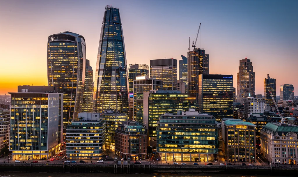 Quartier financier de la City de Londres au crépuscule